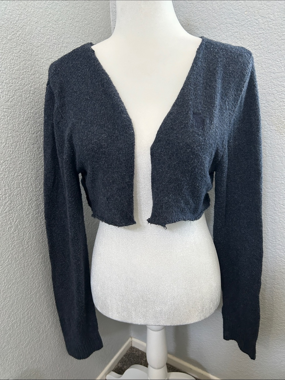 Abercrombie & Fitch Dark Charcoal Cropped Open-Front Cardigan